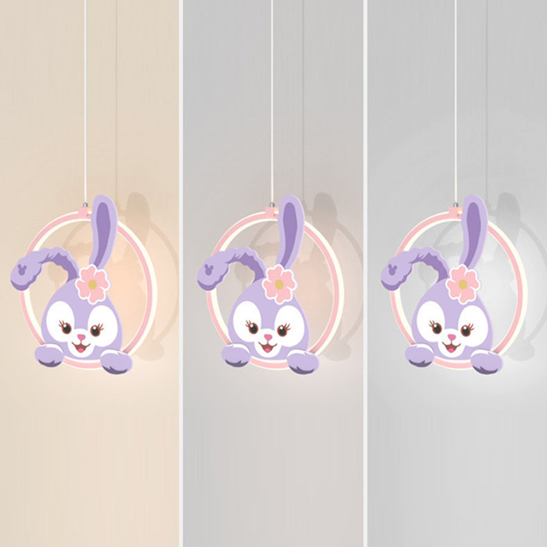 Lumendat Contemporary Creative Kids Iron Aluminum Acrylic Circle StellaLou Rabbit LED Pendant Light For Bedroom Lumendat