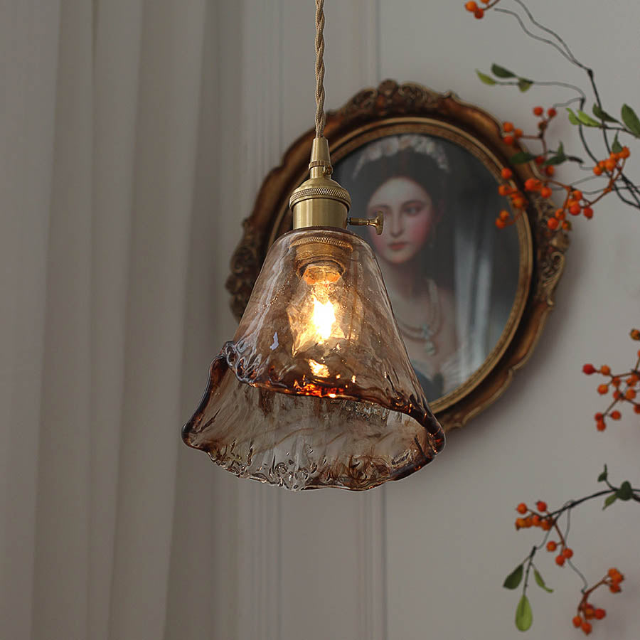 Modern Eclectic Amber Brass Glass Geometric Jar 1-light Pendant Light for Living Room BulbSquare
