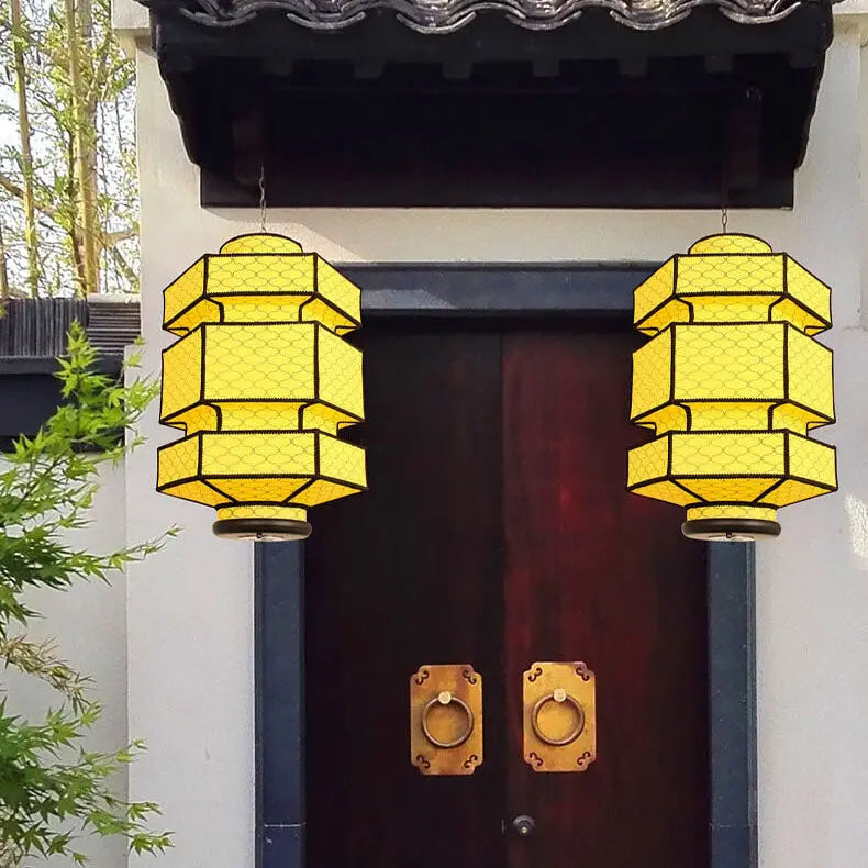 Chinese Retro Hexagonal Faux Sheepskin Iron 1-light Pendant Light BulbSquare