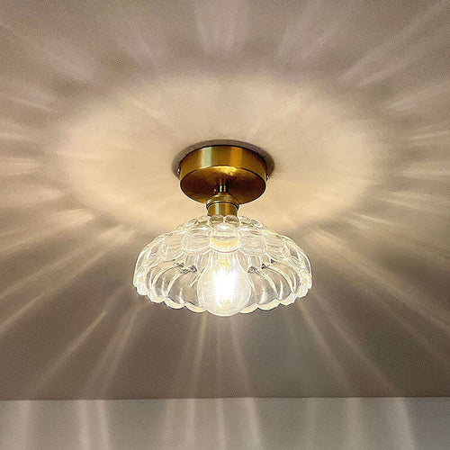 Vintage Brass Glass Dome 1-light Semi-flush Mount Ceiling Light