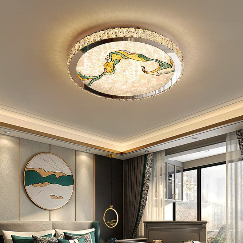 Modern Luxury Enamel Crystal Round LED Flush Mount Ceiling Light Lumendat
