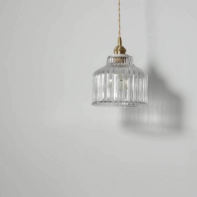 Modern Minimalist Copper Glass Semicircular 1-light Pendant Light for Bedroom