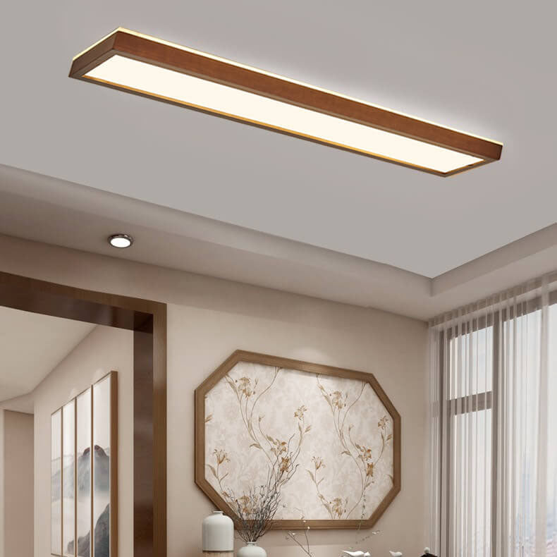 Japanese Minimalist Log Rectangular Walnut LED Flush Mount Ceiling Light BulbSquare