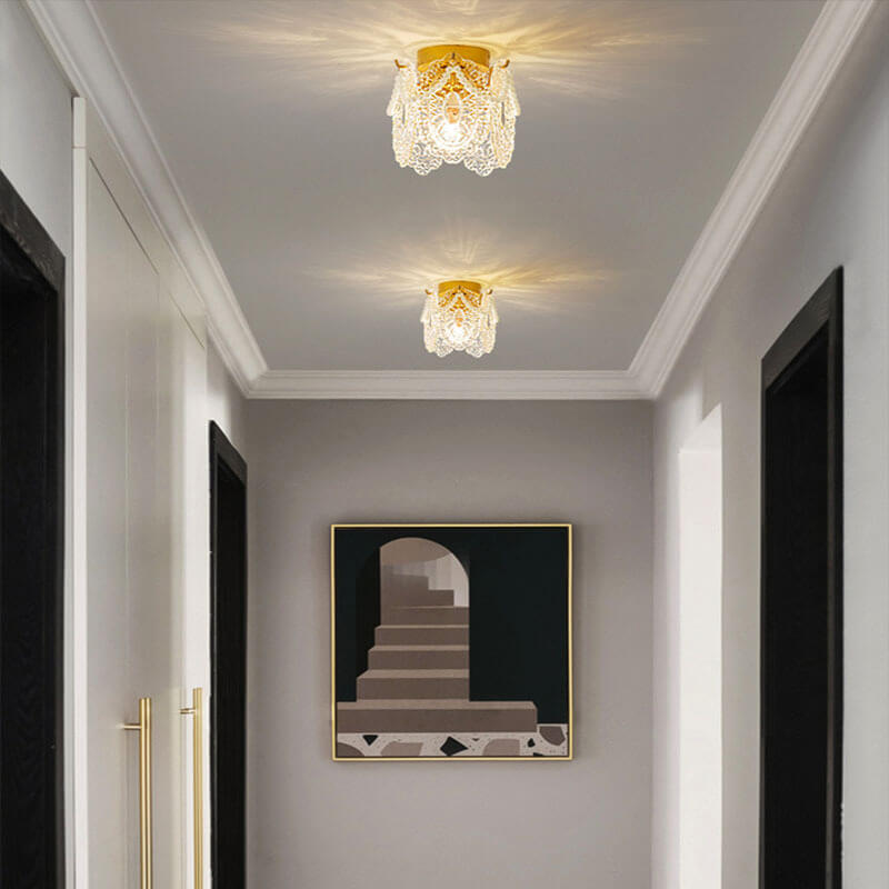 French Palace Glass Pearl Chain Cylinder 1-light Semi-flush Mount Ceiling Light