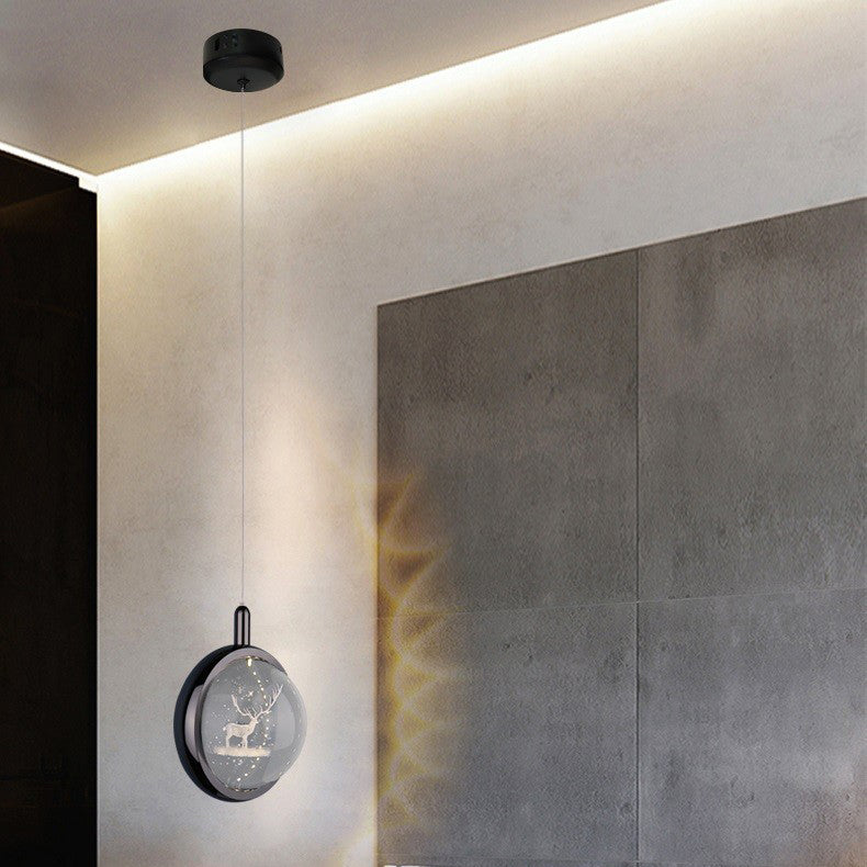 Modern Minimalist Round Ball Aluminum Crystal LED Pendant Light for Bedroom BulbSquare