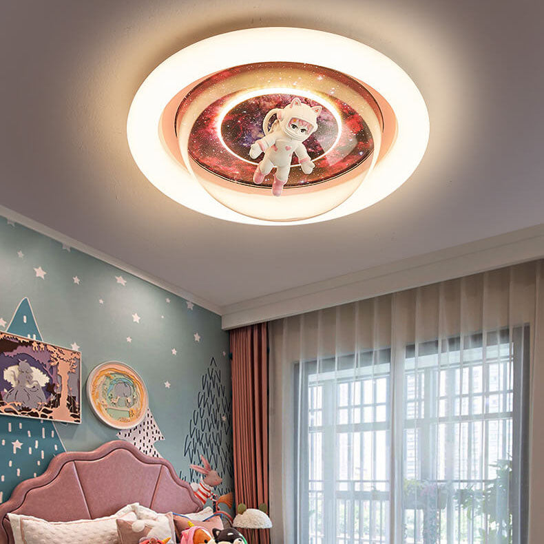 Lumendat Contemporary Creative Cartoon Pink Astronaut Unicorn Round Acrylic Resin LED Flush Mount Ceiling Light For Bedroom Lumendat