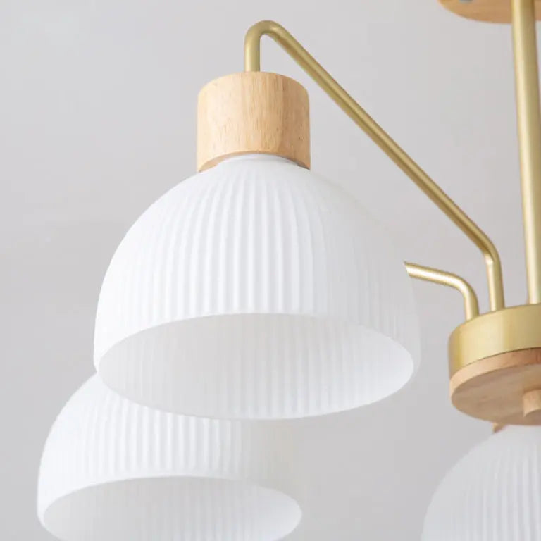 Nordic Vintage Wooden Glass Dome Shade 3/5 Light Chandelier Lumendat