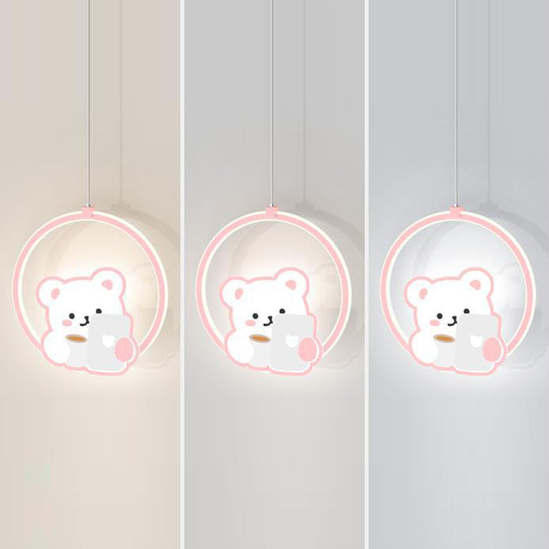Lumendat Modern Simplicity Kids Aluminum Iron Acrylic Circle Bear Cow LED Pendant Light For Bedside Lumendat