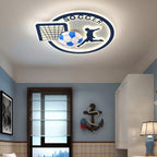 Contemporary Creative Kids Round Basketball Football Iron Acrylic LED Flush Mount Ceiling Light For Bedroom