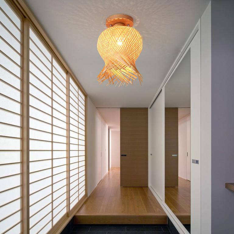 Modern Minimalist Creative Bamboo Weaving Flush Mount Ceiling Lamp Lumendat