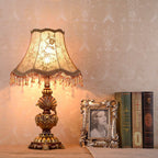 European Vintage Fabric Tassel Resin Court 1-Light Table Lamp Lumendat