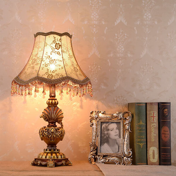 European Vintage Fabric Tassel Resin Court 1-Light Table Lamp Lumendat