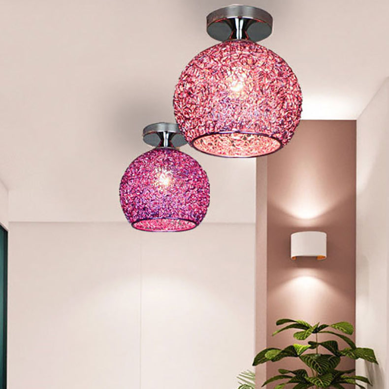 Contemporary Scandinavian Iron Aluminum Weaving Ball 1-light Semi-flush Mount Ceiling Light for Hallway