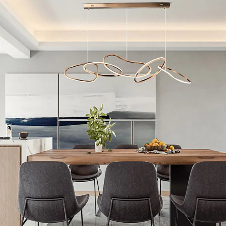 Contemporary Nordic Stainless Steel Round Toroidal LED Chandeliers for Dining Room Lumendat
