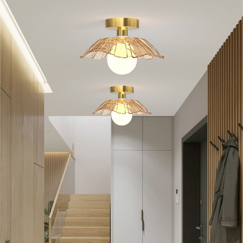 Modern Light Luxury Glass Flower Design Iron 1-light Semi-flush Mount Ceiling Light
