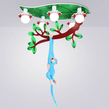Contemporary Creative Kids Monkey Leaf Acrylic 5-light Flush Mount Ceiling Light for Bedroom