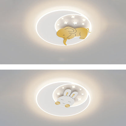 Contemporary Creative Iron Acrylic Round Elephant Rabbit LED Flush Mount Ceiling Light For Bedroom