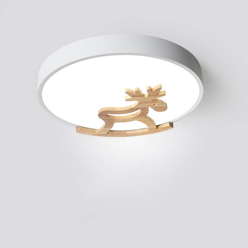 Lumendat Macaron Creative Wooden Horse Shape Round LED Kids Flush Mount Ceiling Light Lumendat