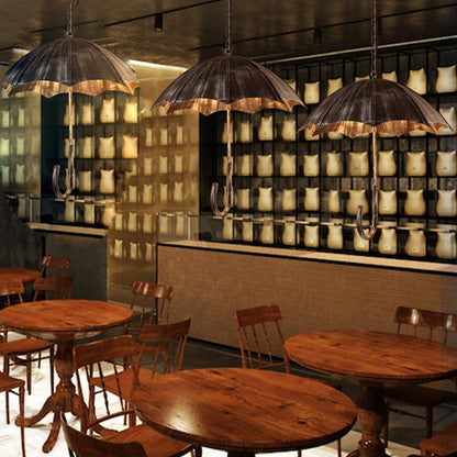 Retro Industrial 5-light Umbrella Chandelier – Copper & Silver Iron Shade