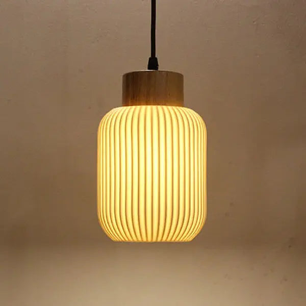Nordic White Ceramic Cylindrical Jar 1-light Japanese Pendant Light Lumendat