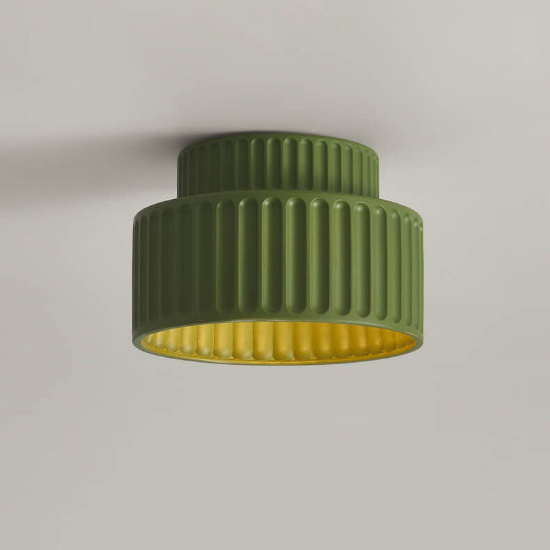 Contemporary Nordic Cream Style Hand Sculpted Stripes Resin Round 1-Light Flush Mount Ceiling Light For Entryway Lumendat