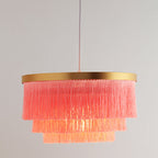 Contemporary Scandinavian Tassel Round Silk Polyester Iron 1-light Pendant Light for Bedroom BulbSquare