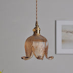 Vintage Nordic Brass Glass Bell Flower 1-light Pendant Light