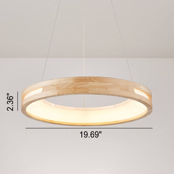 Japanese Minimalist Log Circle Island Light LED Chandelier – Dimmable