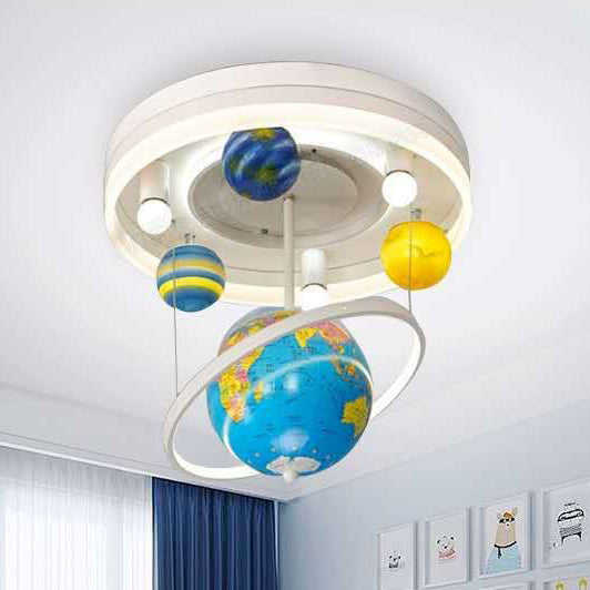 Contemporary Creative Kids Round Orb Globe Metal Acrylic LED Flush Mount Ceiling Light for Bedroom