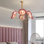 Modern Art Deco Gold Finish Frame Lotus Leaf Glass Shade 3/6-light Chandelier for Living Room Lumendat