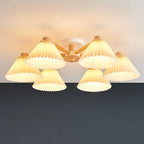 Nordic Wood Pleated Shade 3/6/8 Light Semi-flush Mount Ceiling Light BulbSquare