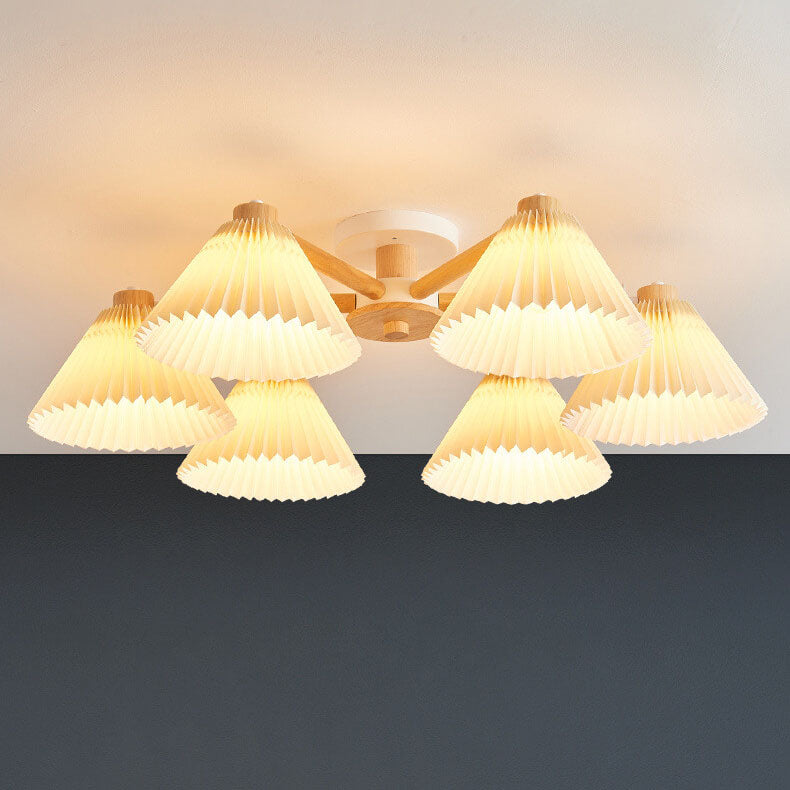 Nordic Wood Pleated Shade 3/6/8 Light Semi-flush Mount Ceiling Light