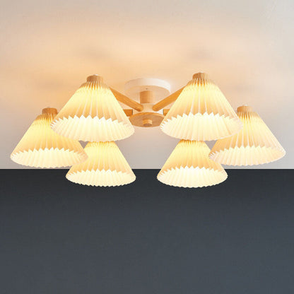 Nordic Wood Pleated Shade 3/6/8 Light Semi-flush Mount Ceiling Light