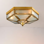 Traditional European Polygonal All Copper Glass 3/4 Light Flush Mount Ceiling Light For Living Room Lumendat