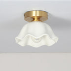 Contemporary Creative Copper Flower Ceramic Shade 1-Light Semi-Flush Mount Ceiling Light For Living Room