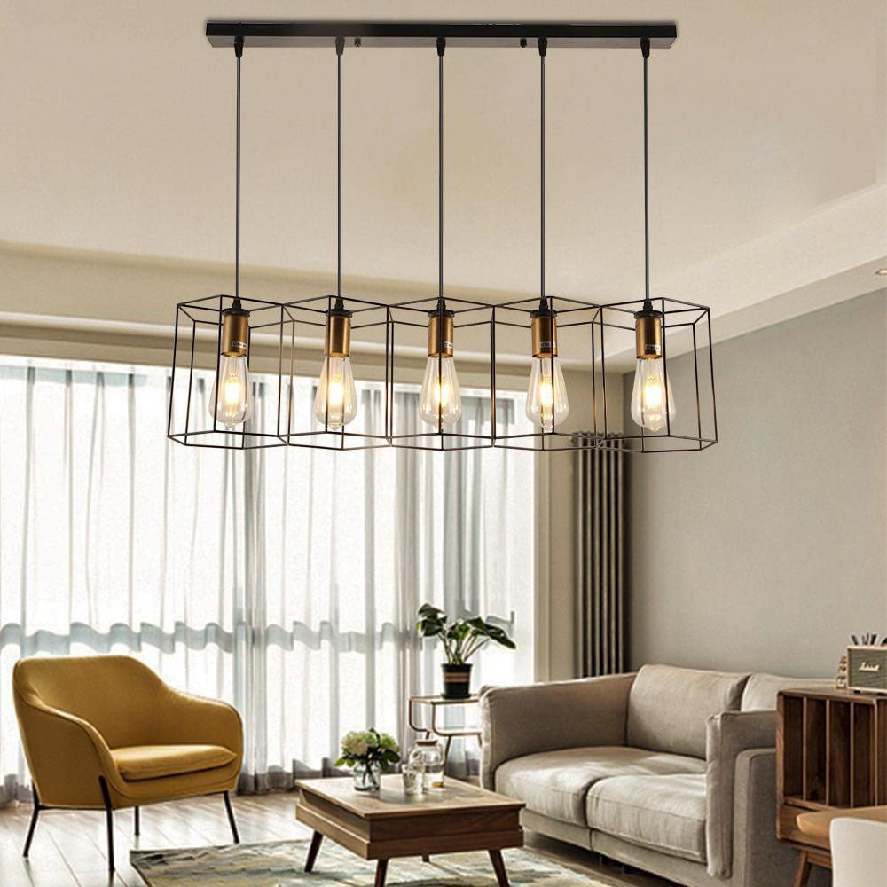 Industrial Vintage Geometric Frame Iron 3/5 Light Island Light Chandelier BulbSquare