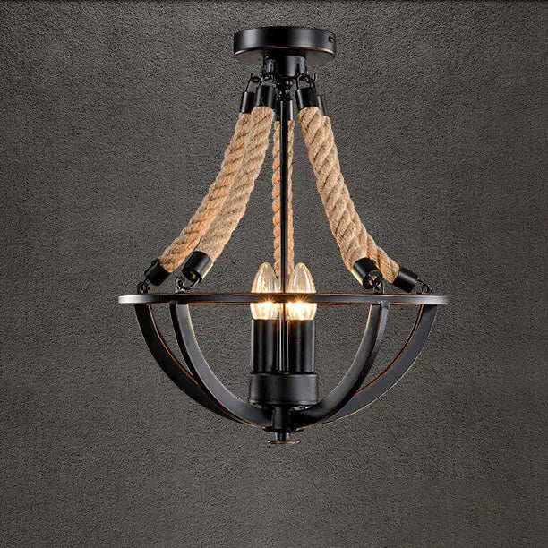 Vintage Industrial Iron Twine 3-light Island Light Chandelier BulbSquare
