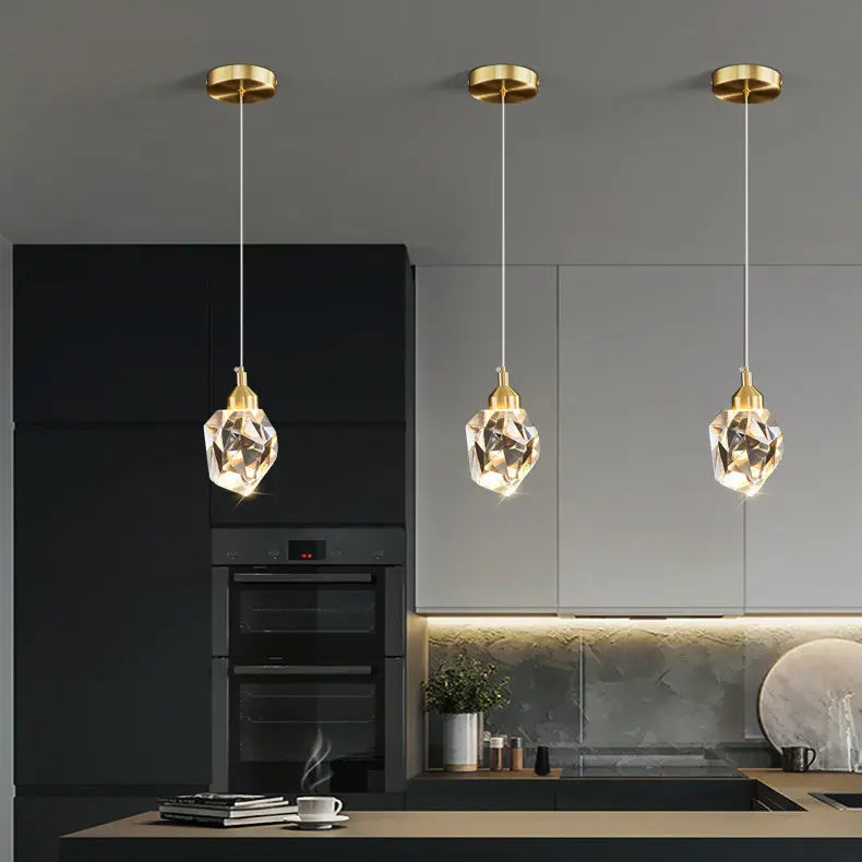 Modern Luxury Sparkling Crystal Stone Iron LED Pendant Light for Living Room BulbSquare