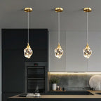 Modern Luxury Sparkling Crystal Stone Iron LED Pendant Light for Living Room BulbSquare