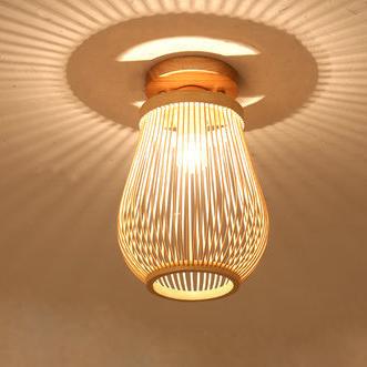 Modern Minimalist Creative Bamboo Weaving Flush Mount Ceiling Lamp Lumendat