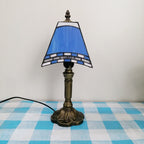 European Vintage Tiffany Square Stained Glass Iron 1-Light Table Lamp Lumendat