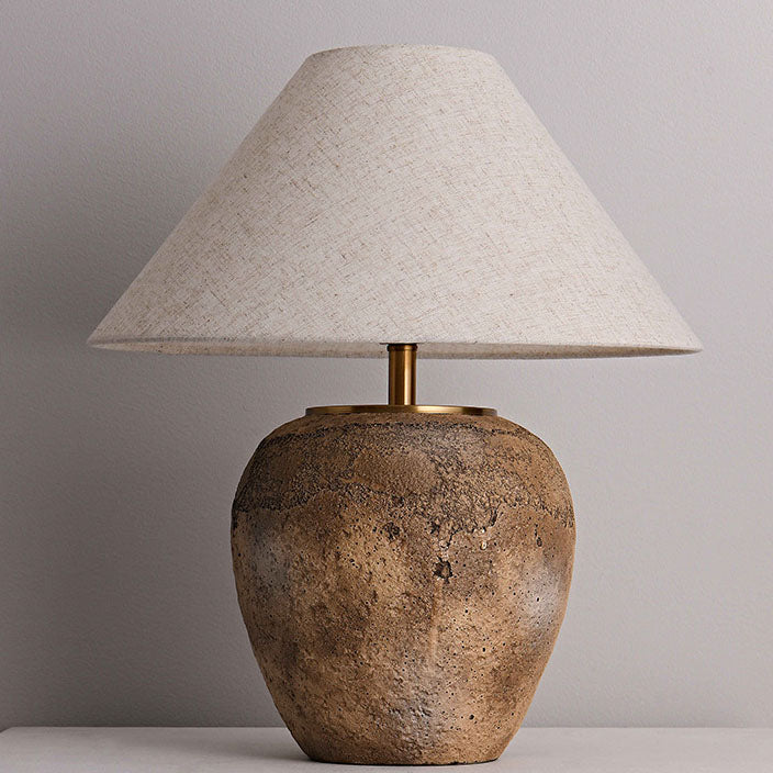 Modern Shabby Chic Cone Fabric Ceramic Jar 1-Light Table Lamp For Bedroom Lumendat