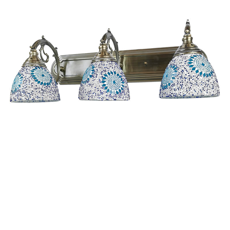 Tiffany Mediterranean Horn Stained Glass 3-Light Bathroom Vanity Mirror Front Wall Sconce Lamp Lumendat