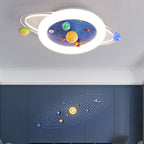 Modern Minimalist Children Round Planet Iron Resin Acrylic LED Flush Mount Ceiling Light for Bedroom