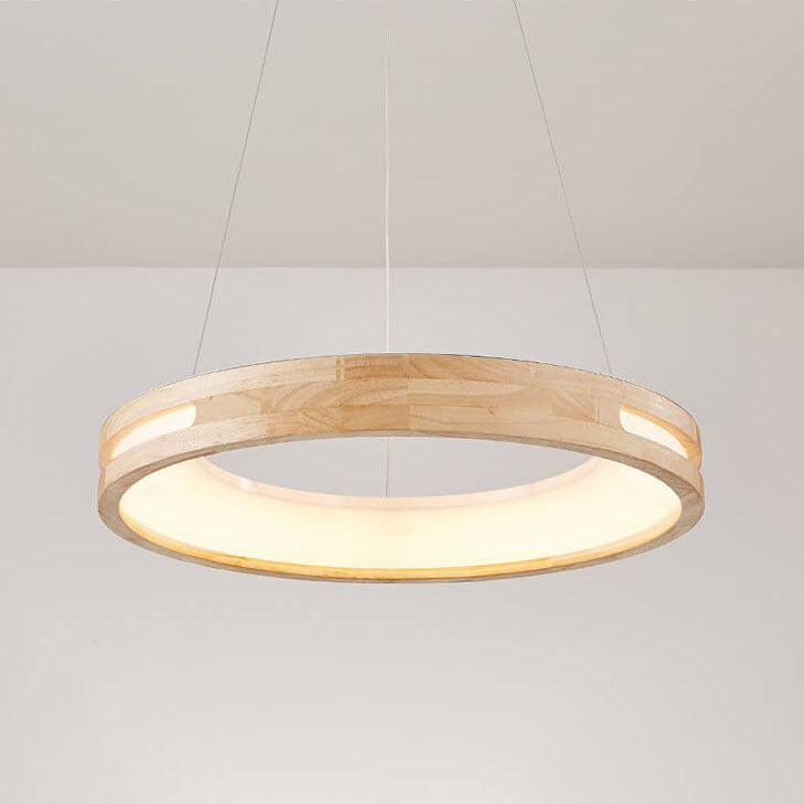 Japanese Minimalist Log Circle Island Light LED Chandelier – Dimmable