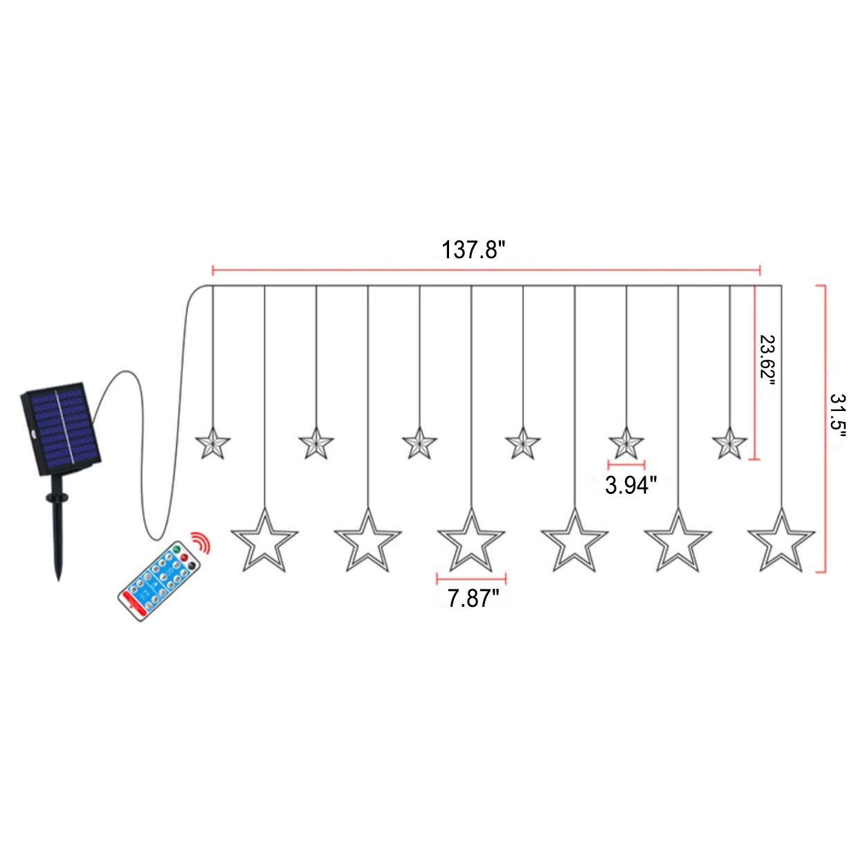 LED Solar Star Moon Curtain Light Christmas Outdoor Patio Decorative Camping String Lights Lumendat