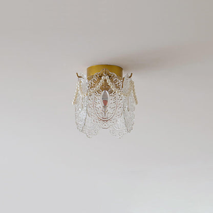 French Palace Glass Pearl Chain Cylinder 1-light Semi-flush Mount Ceiling Light