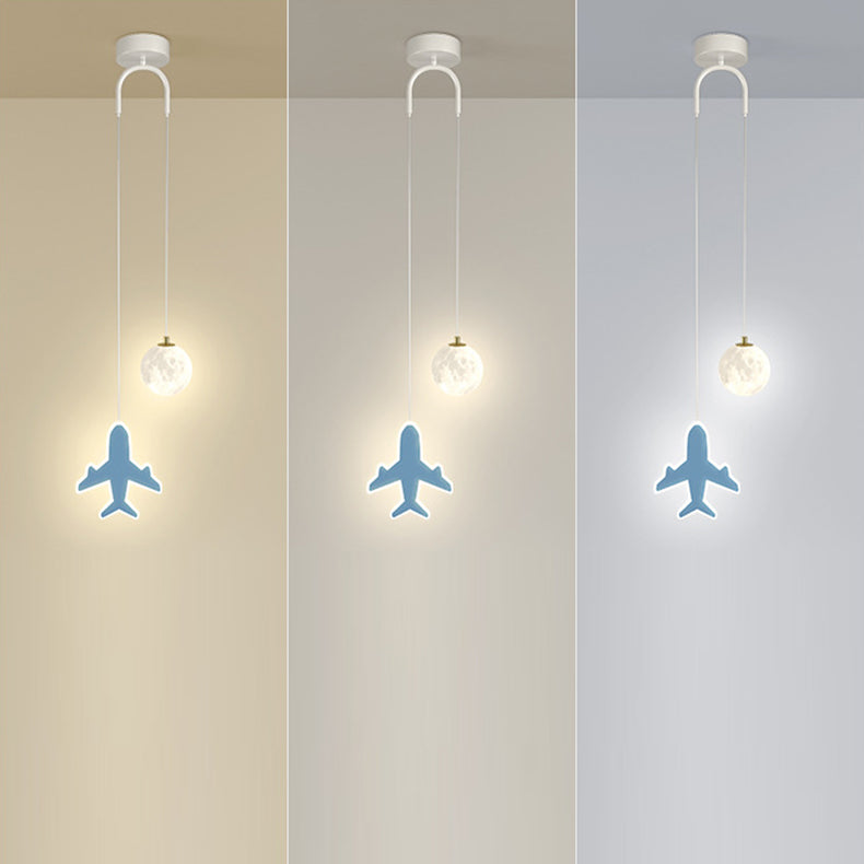 Lumendat Contemporary Creative Cartoon Acrylic Aircraft Moon Shade LED Kids Chandelier For Bedroom Lumendat