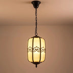 Traditional Chinese Imitation Marble Lantern Shade Aluminum 1-light Waterproof Pendant Light for Outdoor Patio