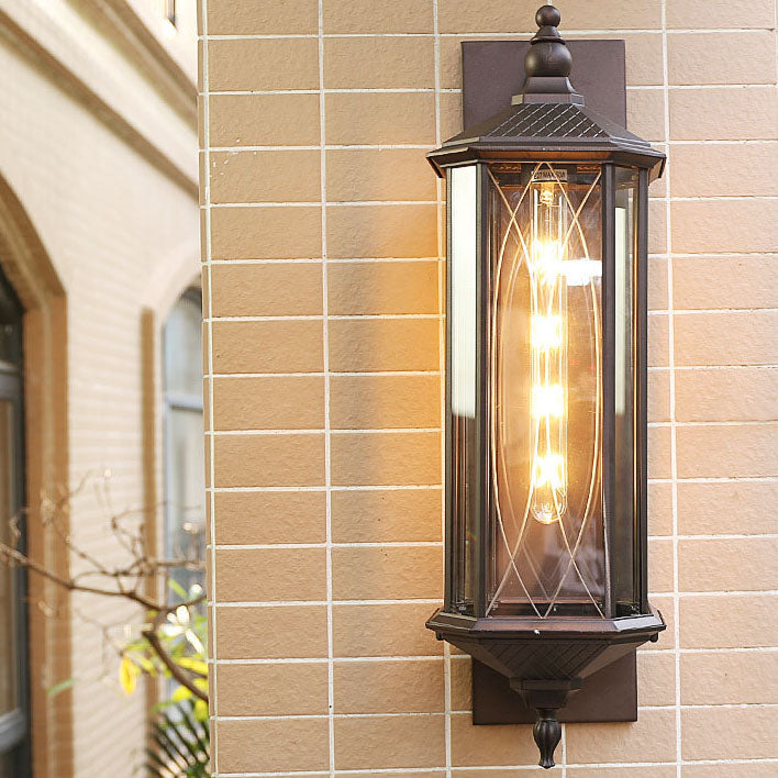 Outdoor Vintage Chinese Transparent Cage 1-Light Waterproof Wall Sconce Lamp Lumendat